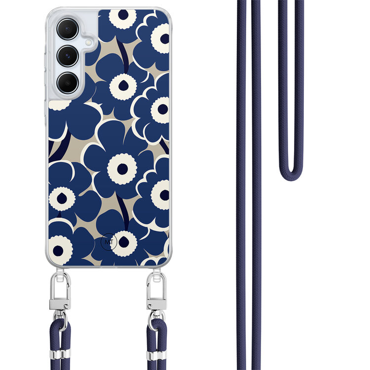 Mooie Telefoonhoesjes Samsung Galaxy A55 hoesje met donkerblauw koord - Abstract bloom