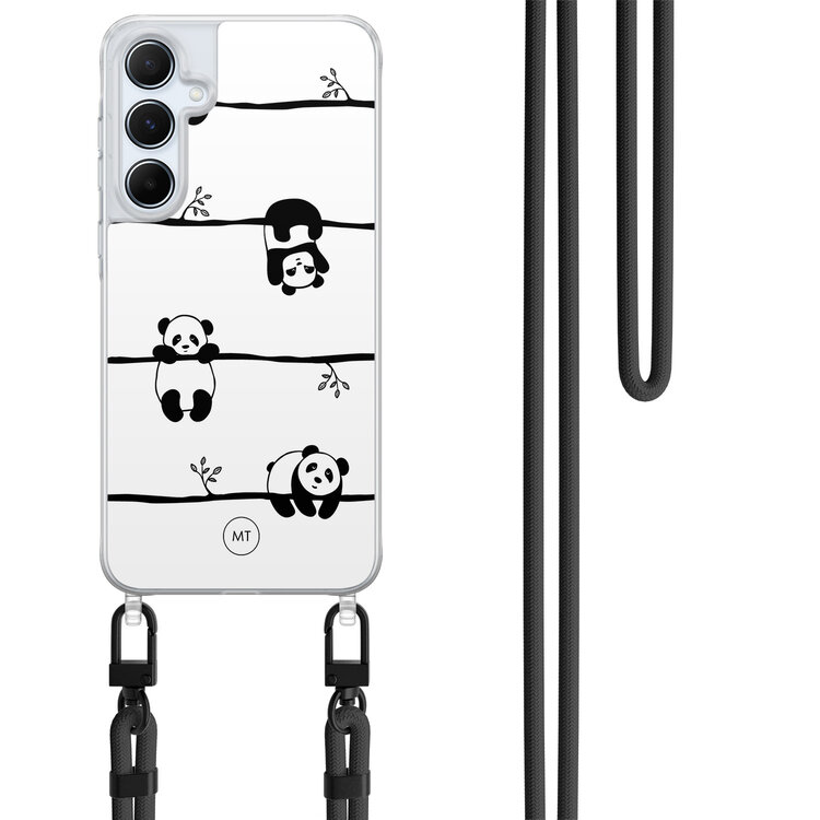 Mooie Telefoonhoesjes Samsung Galaxy A55 hoesje met zwart koord - Panda
