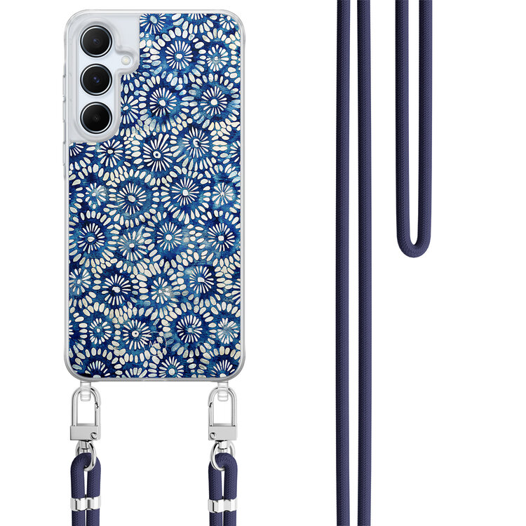 Mooie Telefoonhoesjes Samsung Galaxy A55 hoesje met donkerblauw koord - Azure daisies