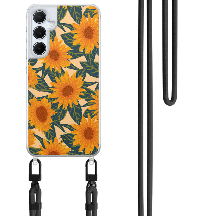 Mooie Telefoonhoesjes Samsung Galaxy A55 hoesje met zwart koord - Zonnebloemen