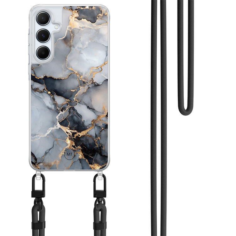 Mooie Telefoonhoesjes Samsung Galaxy A55 hoesje met zwart koord - Marble mist