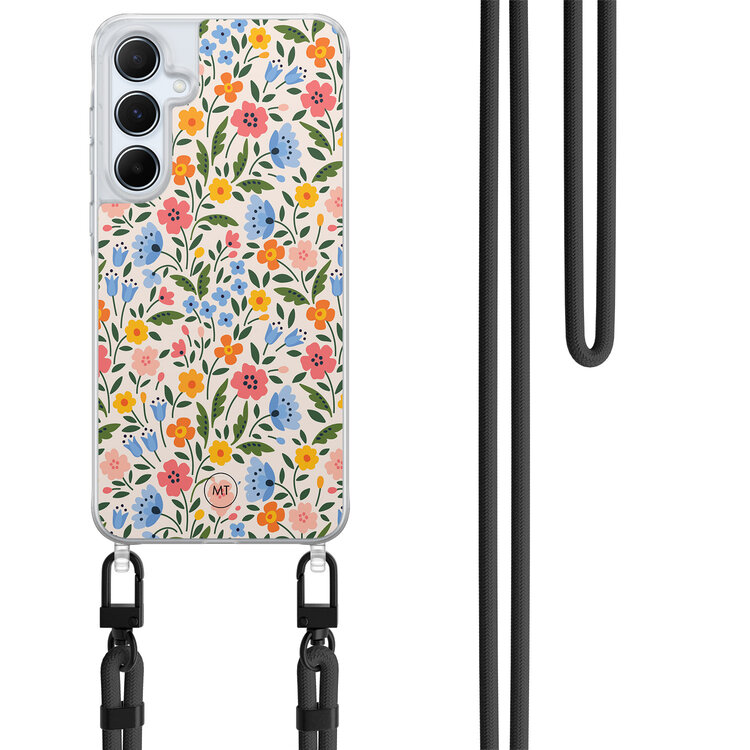 Mooie Telefoonhoesjes Samsung Galaxy A55 hoesje met zwart koord - Romantische bloemen
