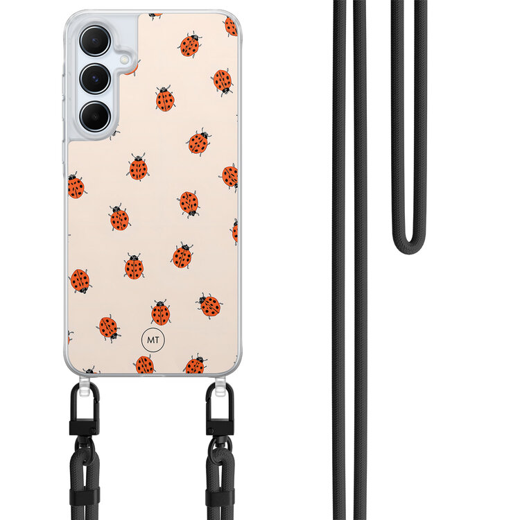 Mooie Telefoonhoesjes Samsung Galaxy A55 hoesje met zwart koord - Lieveheerstbeestjes