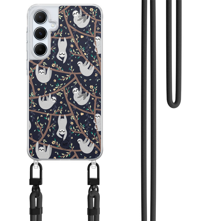 Mooie Telefoonhoesjes Samsung Galaxy A55 hoesje met zwart koord - Luiaard print