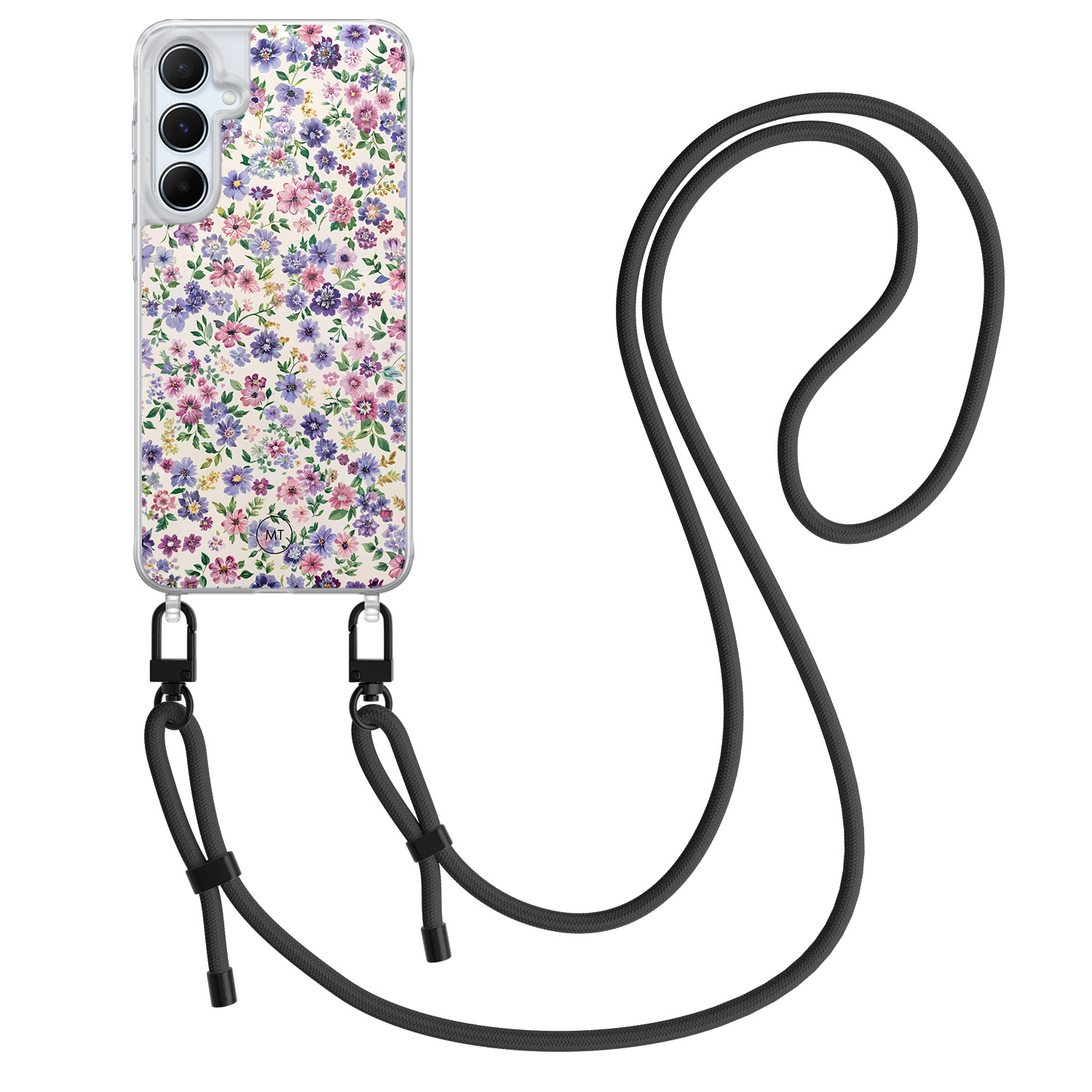 Mooie Telefoonhoesjes Samsung Galaxy A55 hoesje met zwart koord - Purple garden