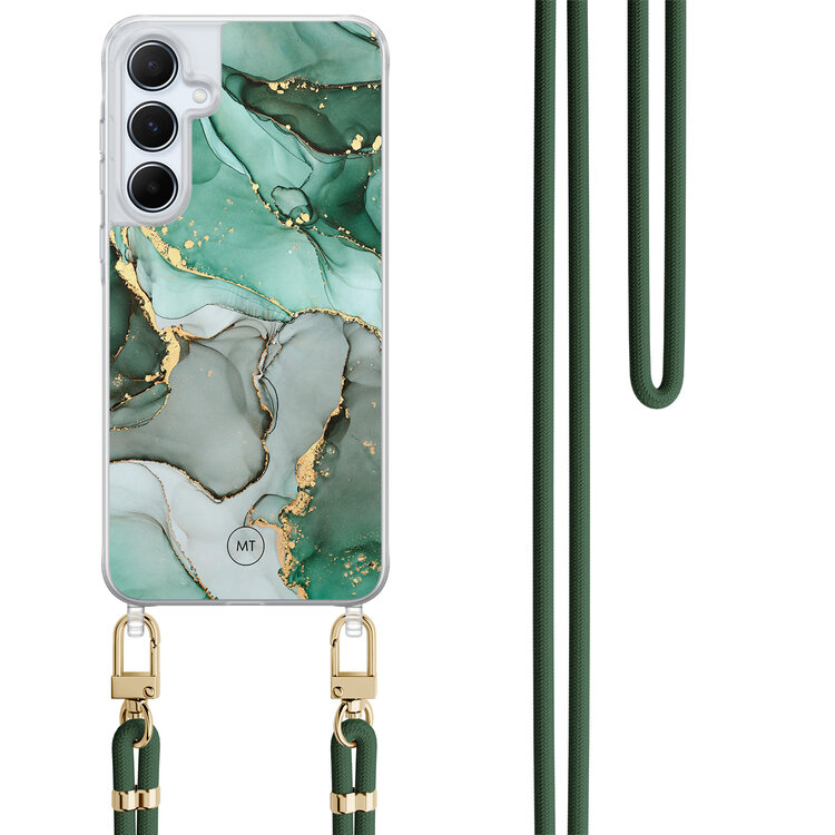 Mooie Telefoonhoesjes Samsung Galaxy A55 hoesje met groen koord - Groen grijs marmer