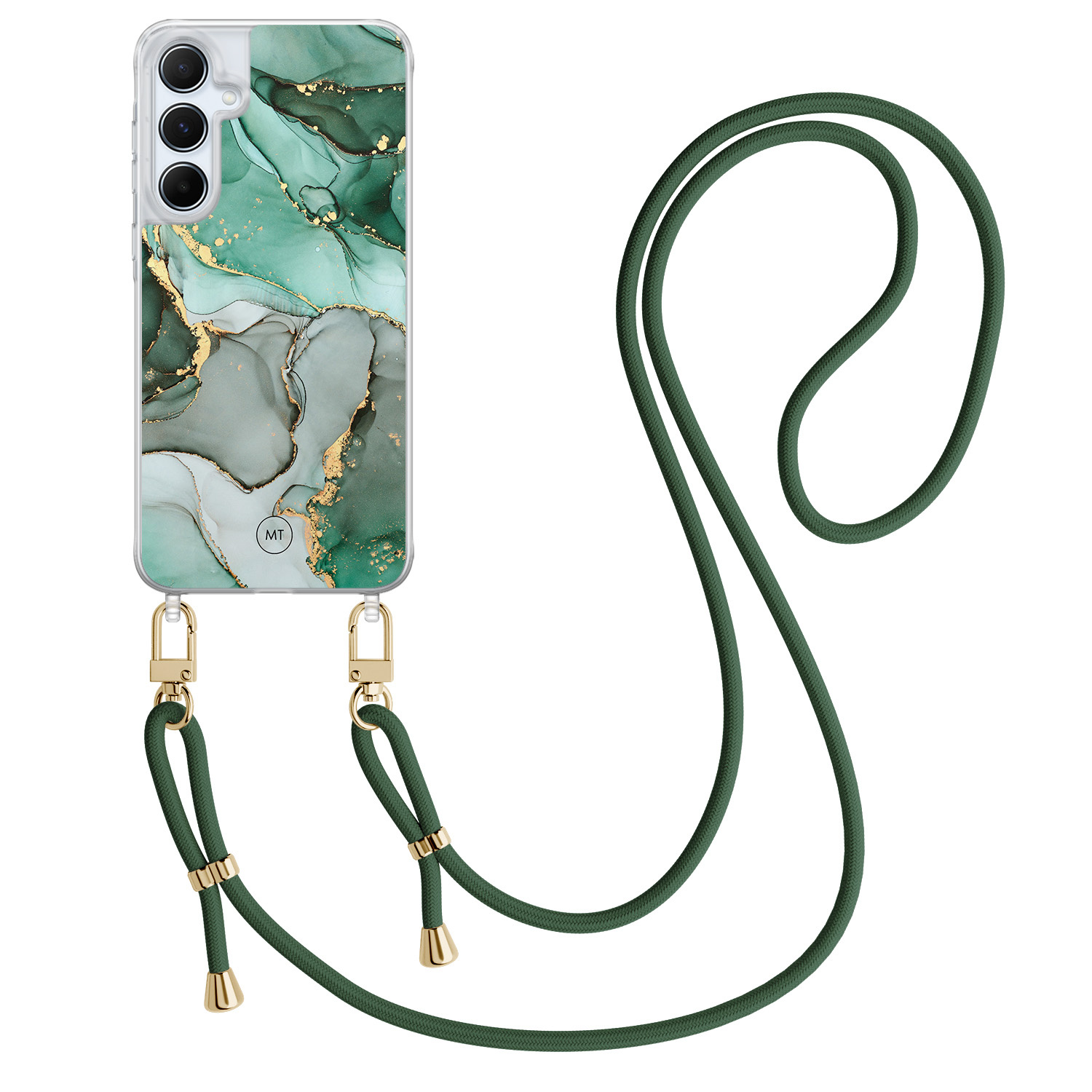 Mooie Telefoonhoesjes Samsung Galaxy A55 hoesje met groen koord - Groen grijs marmer
