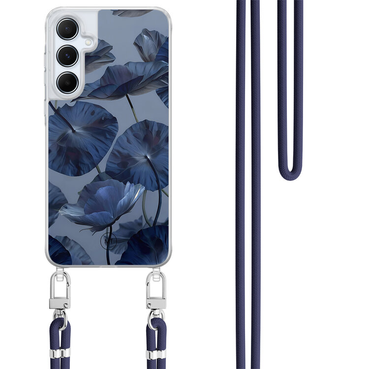 Mooie Telefoonhoesjes Samsung Galaxy A35 hoesje met donkerblauw koord - Dusky blooms