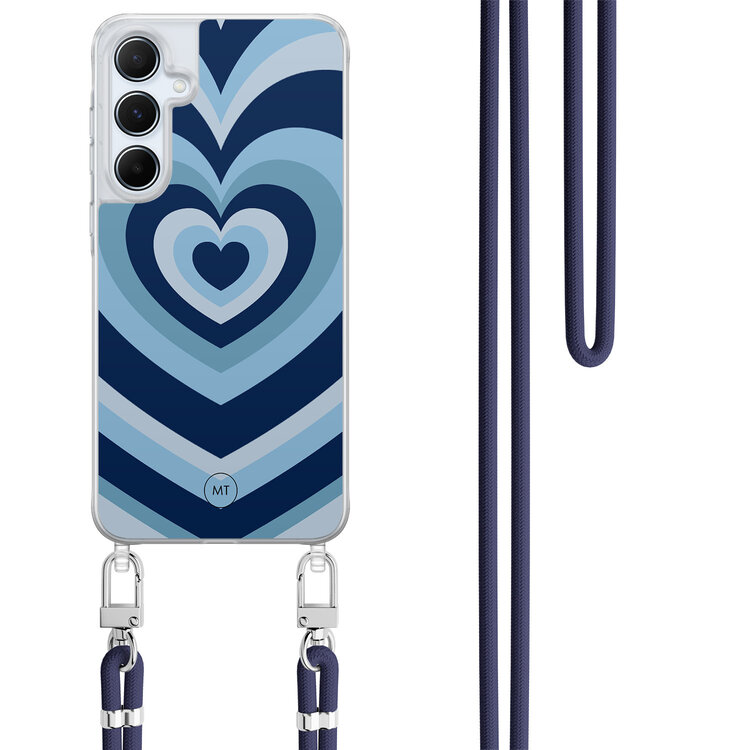 Mooie Telefoonhoesjes Samsung Galaxy A35 hoesje met donkerblauw koord - Hart blauw