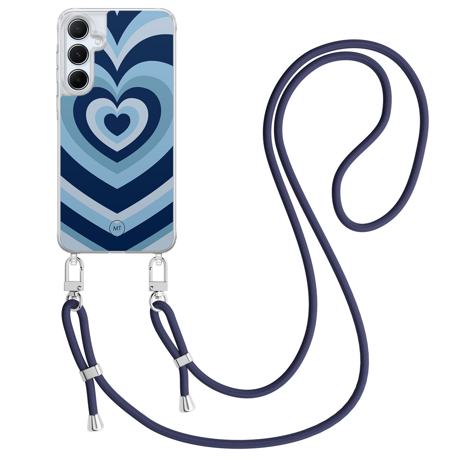 Mooie Telefoonhoesjes Samsung Galaxy A35 hoesje met donkerblauw koord - Hart blauw