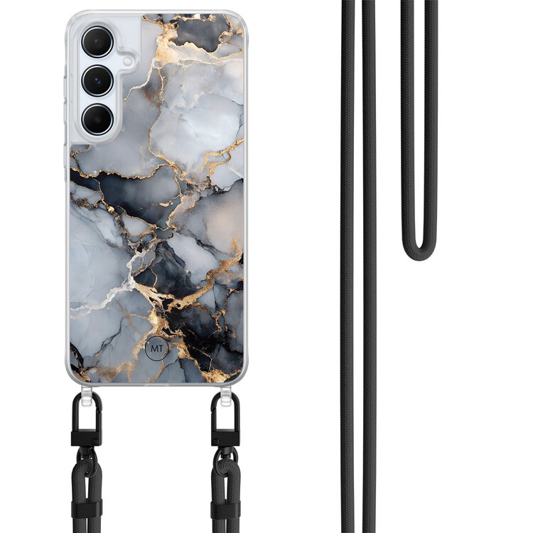 Mooie Telefoonhoesjes Samsung Galaxy A35 hoesje met zwart koord - Marble mist