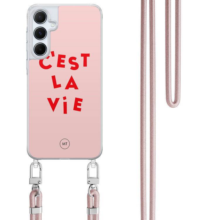 Mooie Telefoonhoesjes Samsung Galaxy A35 hoesje met rosegoud koord - C'est la vie