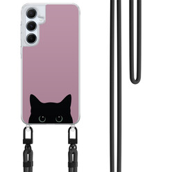 Mooie Telefoonhoesjes Samsung Galaxy A35 hoesje met zwart koord - Zwarte kat
