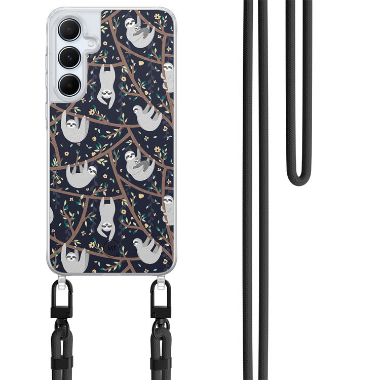 Mooie Telefoonhoesjes Samsung Galaxy A35 hoesje met zwart koord - Luiaard print
