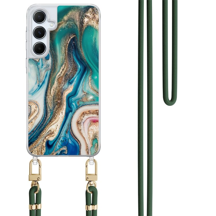 Mooie Telefoonhoesjes Samsung Galaxy A15 hoesje met groen koord - Magic marble