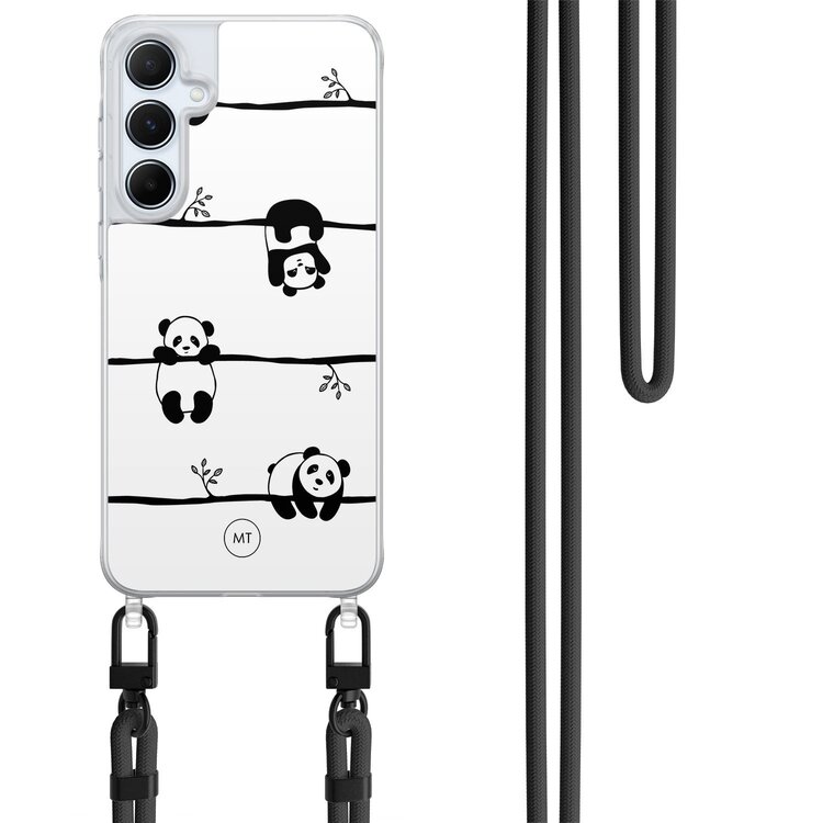 Mooie Telefoonhoesjes Samsung Galaxy A15 hoesje met zwart koord - Panda