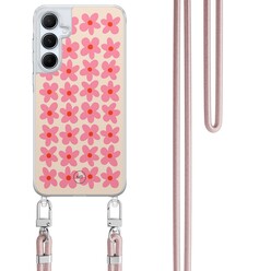Mooie Telefoonhoesjes Samsung Galaxy A15 hoesje met rosegoud koord - Retro blooms