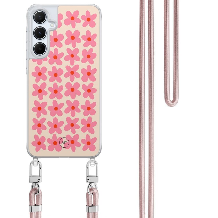 Mooie Telefoonhoesjes Samsung Galaxy A15 hoesje met rosegoud koord - Retro blooms