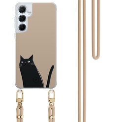 Mooie Telefoonhoesjes Samsung Galaxy A15 hoesje met beige koord - Purrflectly