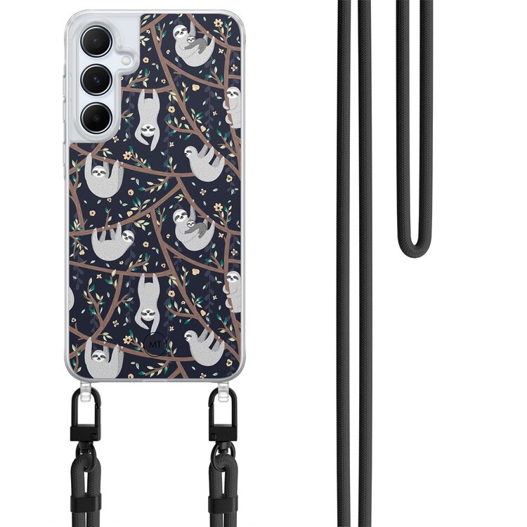 Mooie Telefoonhoesjes Samsung Galaxy A15 hoesje met zwart koord - Luiaard print