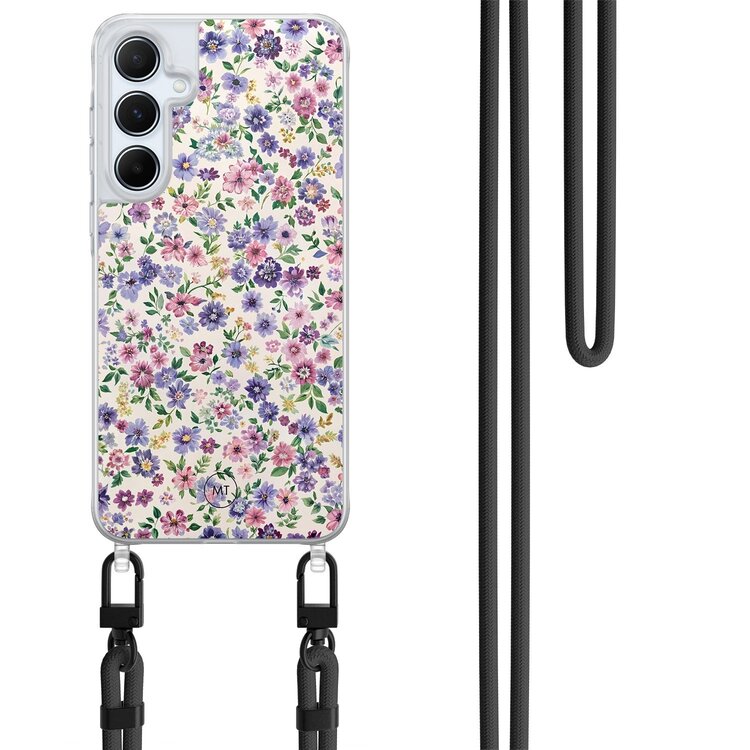 Mooie Telefoonhoesjes Samsung Galaxy A15 hoesje met zwart koord - Purple garden