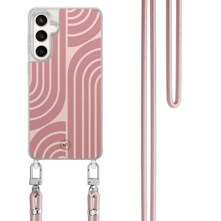 Mooie Telefoonhoesjes Samsung Galaxy S23 FE hoesje met rosegoud koord - Blush shapes