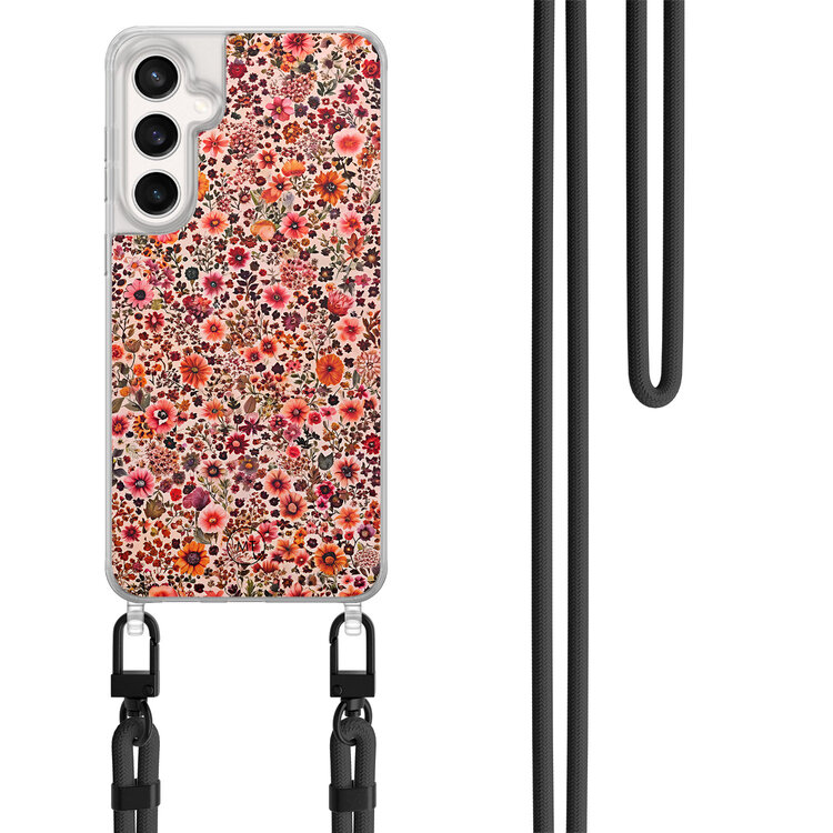 Mooie Telefoonhoesjes Samsung Galaxy S23 FE hoesje met zwart koord - Vintage floral