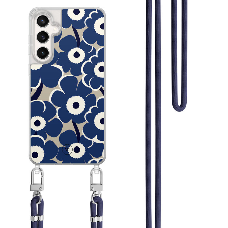Mooie Telefoonhoesjes Samsung Galaxy S23 FE hoesje met donkerblauw koord - Abstract bloom