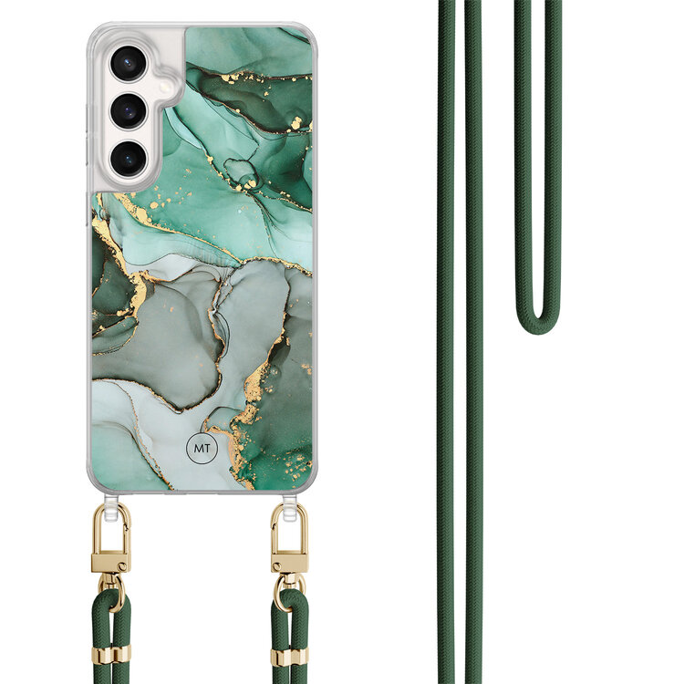 Mooie Telefoonhoesjes Samsung Galaxy S23 FE hoesje met groen koord - Groen grijs marmer