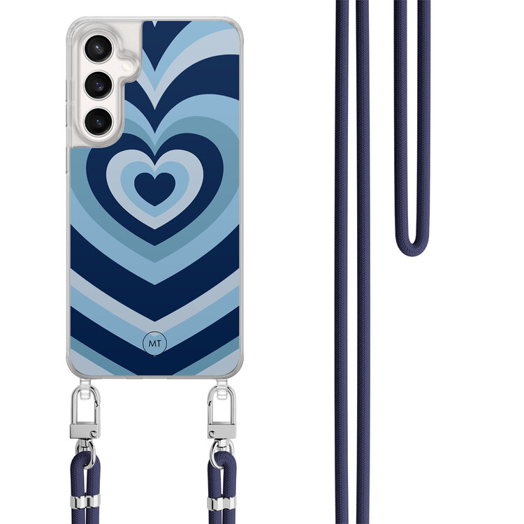 Mooie Telefoonhoesjes Samsung Galaxy S23 FE hoesje met donkerblauw koord - Hart blauw