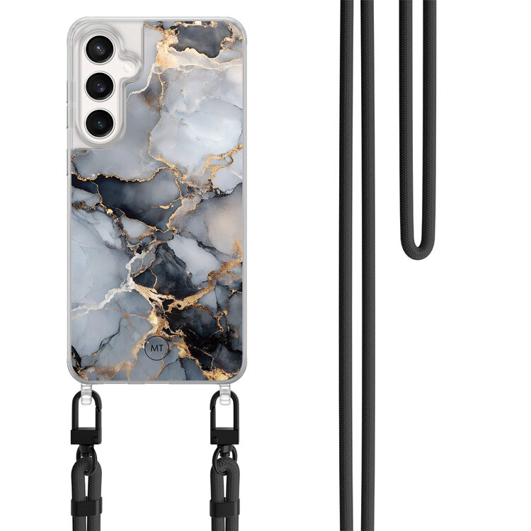 Mooie Telefoonhoesjes Samsung Galaxy S23 FE hoesje met zwart koord - Marble mist