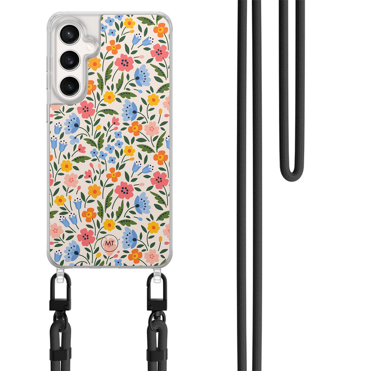 Mooie Telefoonhoesjes Samsung Galaxy S23 FE hoesje met zwart koord - Romantische bloemen