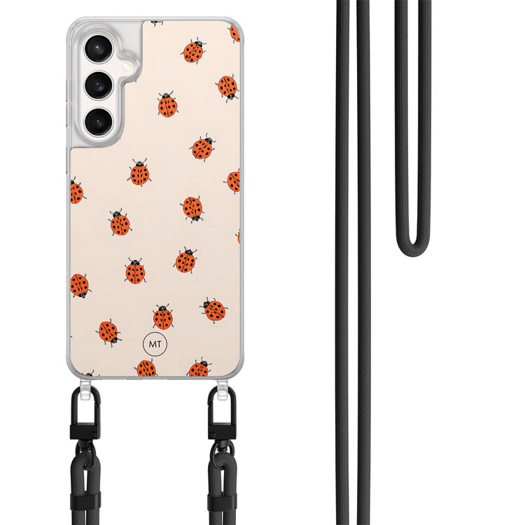 Mooie Telefoonhoesjes Samsung Galaxy S23 FE hoesje met zwart koord - Lieveheerstbeestjes