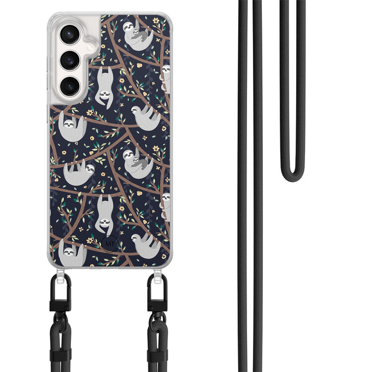 Mooie Telefoonhoesjes Samsung Galaxy S23 FE hoesje met zwart koord - Luiaard print
