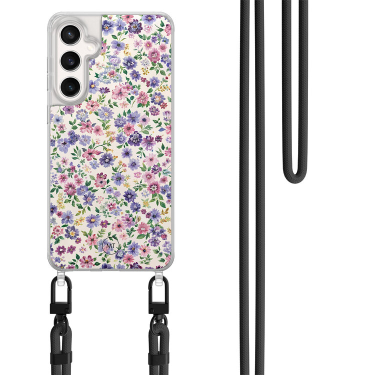 Mooie Telefoonhoesjes Samsung Galaxy S23 FE hoesje met zwart koord - Purple garden