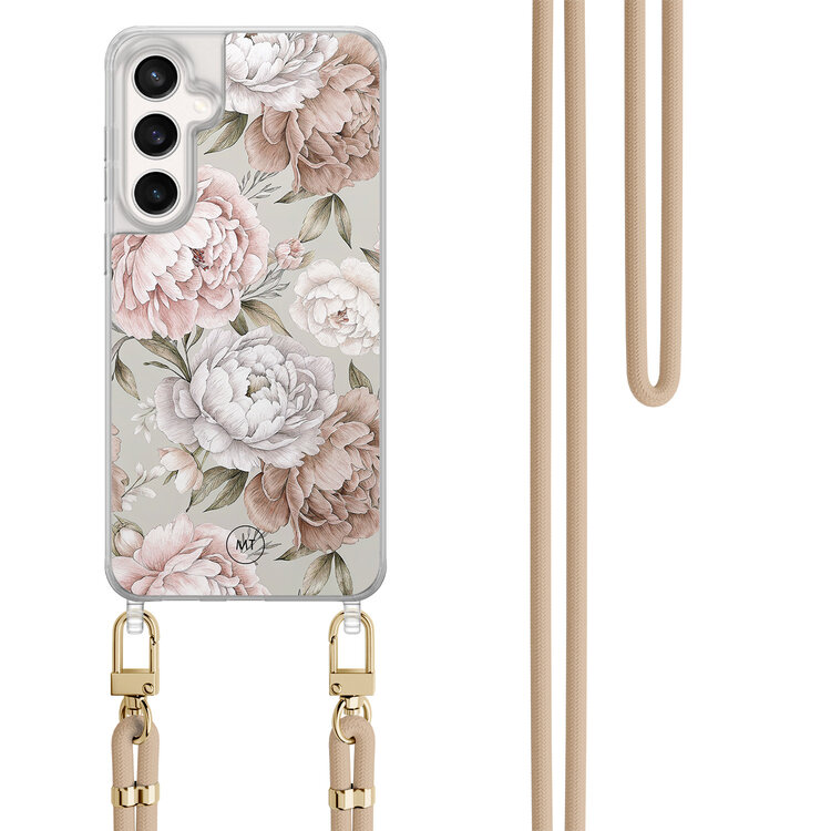 Mooie Telefoonhoesjes Samsung Galaxy S23 FE hoesje met beige koord - Klassieke bloemen