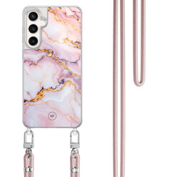 Mooie Telefoonhoesjes Samsung Galaxy S24 FE hoesje met rosegoud koord - Marble pink