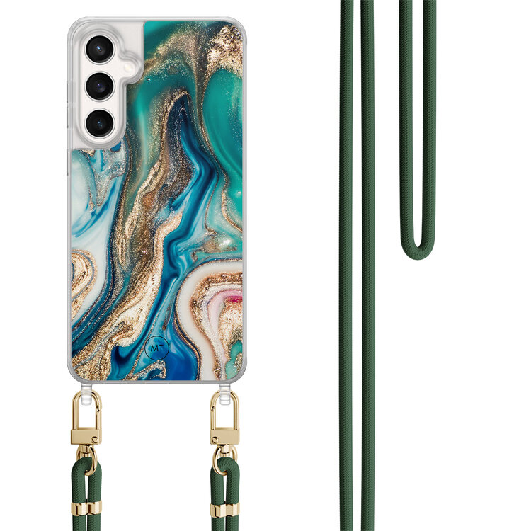 Mooie Telefoonhoesjes Samsung Galaxy S24 FE hoesje met groen koord - Magic marble
