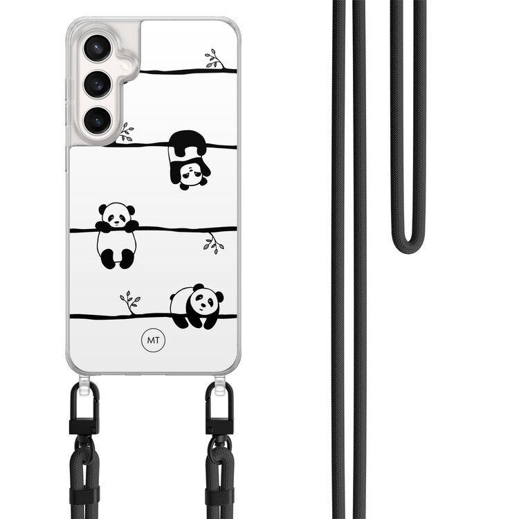 Mooie Telefoonhoesjes Samsung Galaxy S24 FE hoesje met zwart koord - Panda