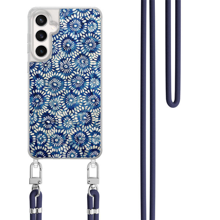Mooie Telefoonhoesjes Samsung Galaxy S24 FE hoesje met donkerblauw koord - Azure daisies