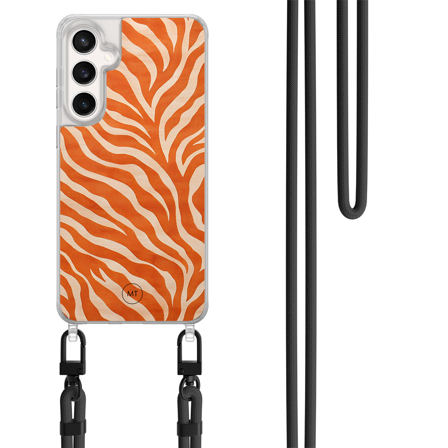 Mooie Telefoonhoesjes Samsung Galaxy S24 FE hoesje met zwart koord - Zebra oranje