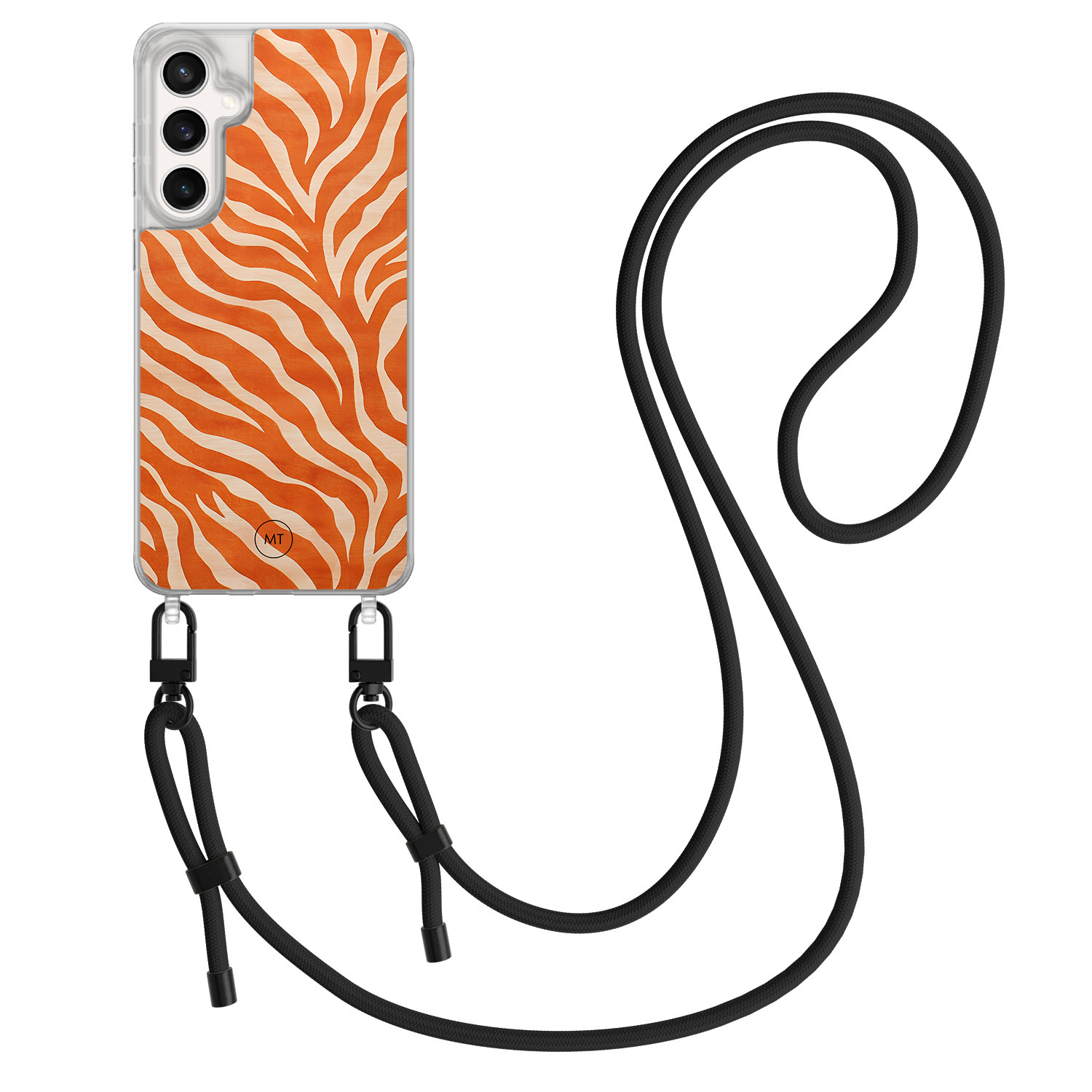 Mooie Telefoonhoesjes Samsung Galaxy S24 FE hoesje met zwart koord - Zebra oranje