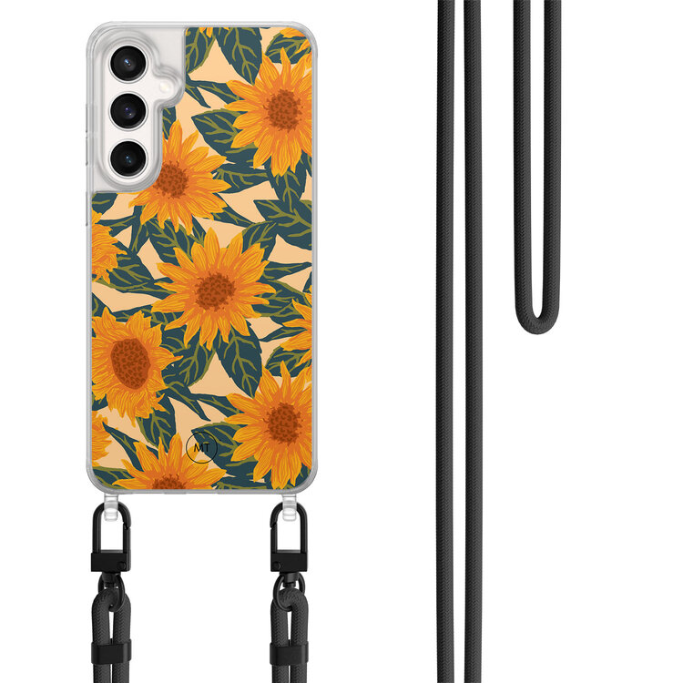 Mooie Telefoonhoesjes Samsung Galaxy S24 FE hoesje met zwart koord - Zonnebloemen