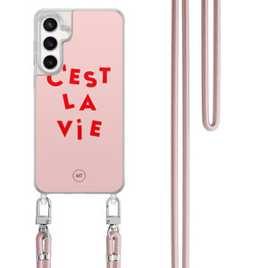Mooie Telefoonhoesjes Samsung Galaxy S24 FE hoesje met rosegoud koord - C'est la vie