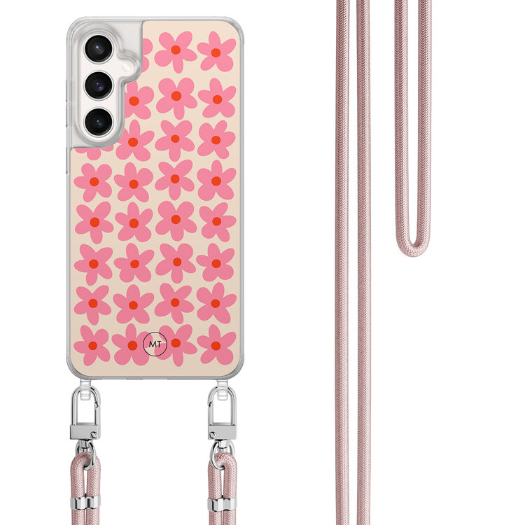 Mooie Telefoonhoesjes Samsung Galaxy S24 FE hoesje met rosegoud koord - Retro blooms