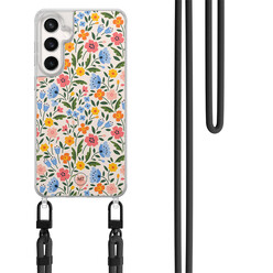 Mooie Telefoonhoesjes Samsung Galaxy S24 FE hoesje met zwart koord - Romantische bloemen