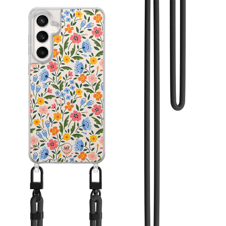 Mooie Telefoonhoesjes Samsung Galaxy S24 FE hoesje met zwart koord - Romantische bloemen