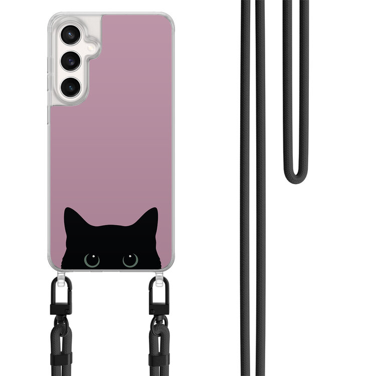 Mooie Telefoonhoesjes Samsung Galaxy S24 FE hoesje met zwart koord - Zwarte kat