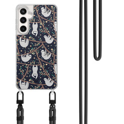 Mooie Telefoonhoesjes Samsung Galaxy S24 FE hoesje met zwart koord - Luiaard print