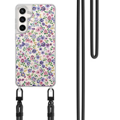 Mooie Telefoonhoesjes Samsung Galaxy S24 FE hoesje met zwart koord - Purple garden